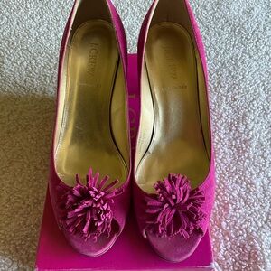J. Crew Pink Tassel Peep Toe Heels w/ Tassel